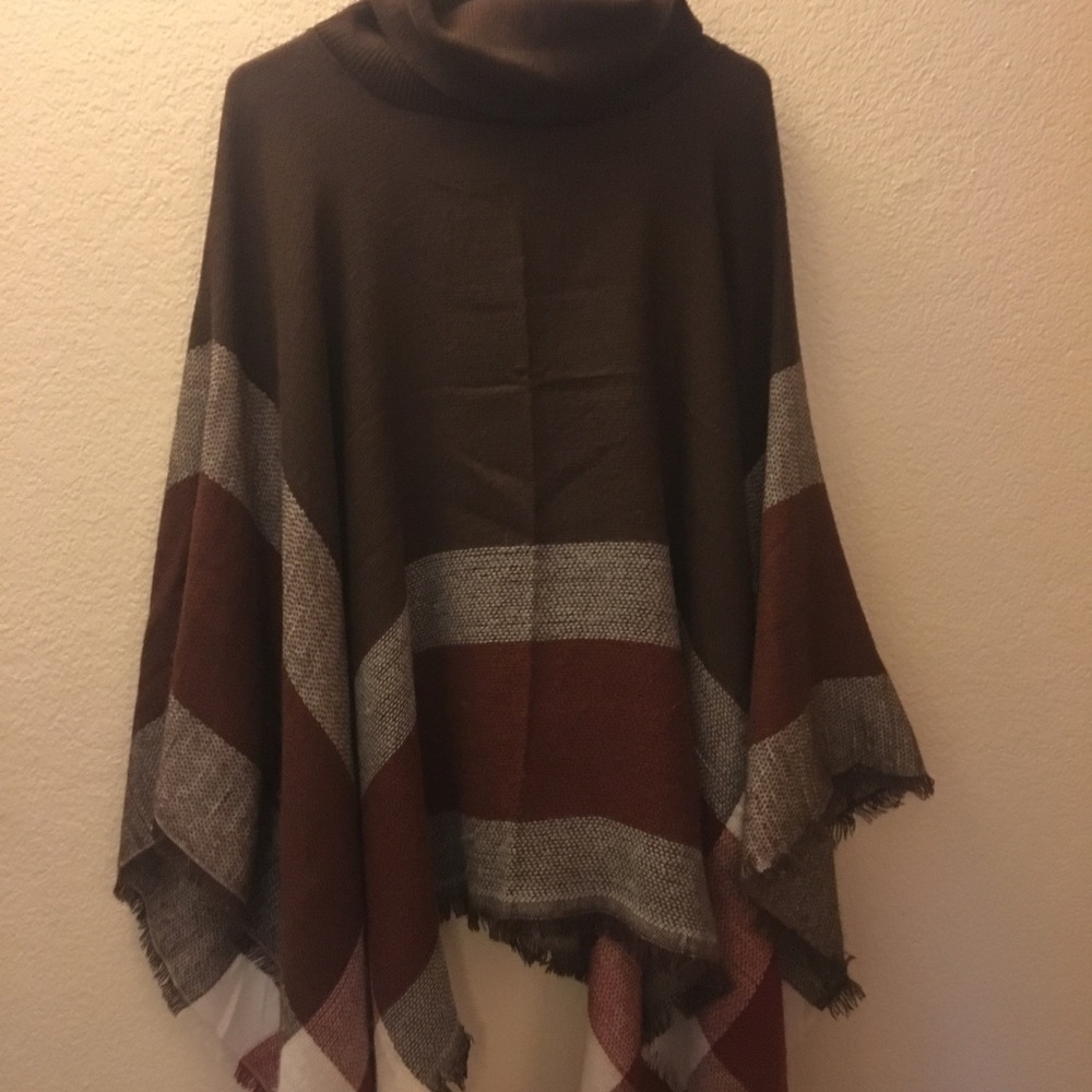 OS plus size brown/rust turtleneck poncho sweater